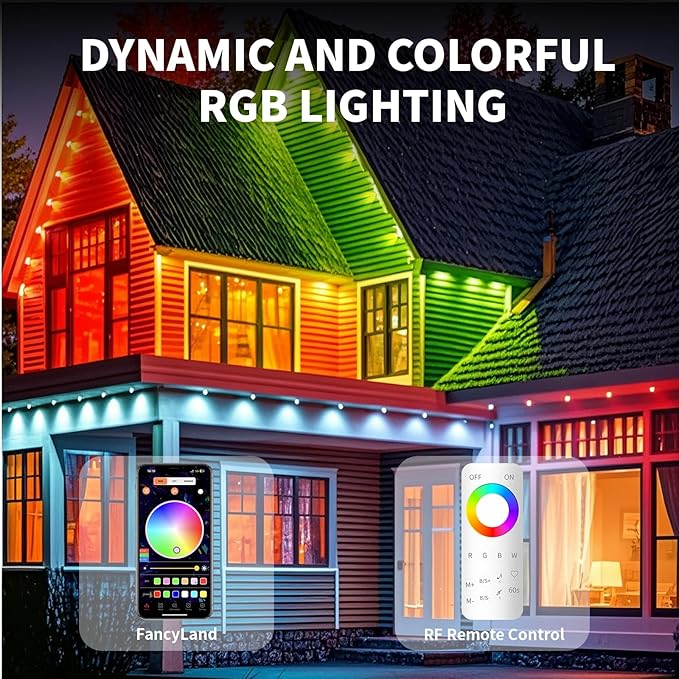 100FT Permanent Outdoor Lights, IP68 Waterproof Outdoor RGBW LED Eaves Lights 50LEDs with Smart App Control, Music Synchronization for Christmas Garden Party Holiday House Decorations