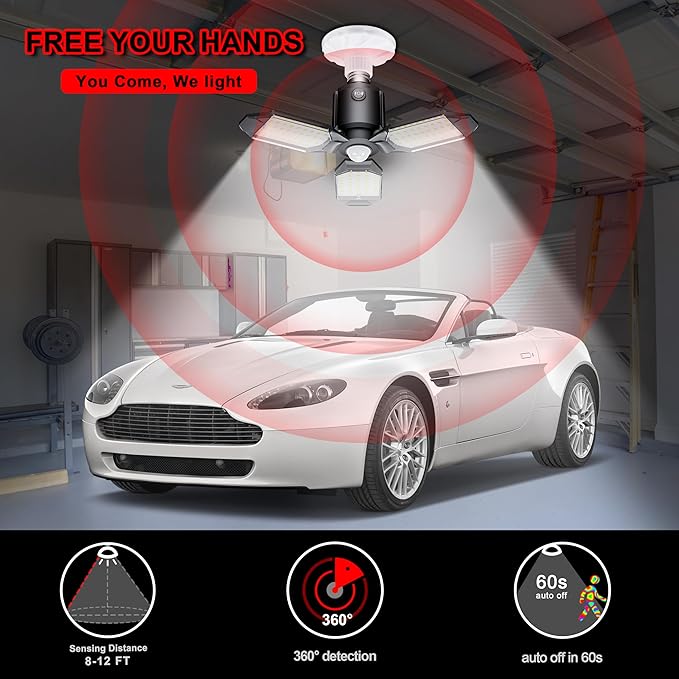 Motion Sensor Garage Light, 80W Garage Lights Ceiling Led Motion Activated,Dusk to Dawn Sensor Lights,Ultra Bright LED Shop Light Bulb,Screw in Shop Lights for Barn,Basement(2Pack)