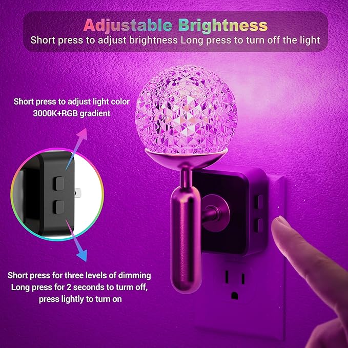 JandCase Night Light, 2 Pack Night Lights Plug into Wall, Color Change RBG Nightlight, Built in Dusk to Dawn Sensor for Hallway Bedroom Stairway