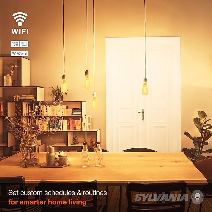 Sylvania WiFi LED Smart ST19 Amber Finish Light Bulb, 3.5W Efficient, for Alexa/Google Assistant, 2000K, No Hub Required - 2 Pack (75802)