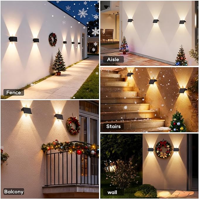 Fence Lights Solar Powered, 6-Pack Solar Fence Lights Up/Down Flexible Buttons, IP67 Waterproof for Outdoor, 100LM Bright, Auto Dusk to Dawn for Wall/Stairs/Yard/Railing/Deck/Pathway (Warm White)
