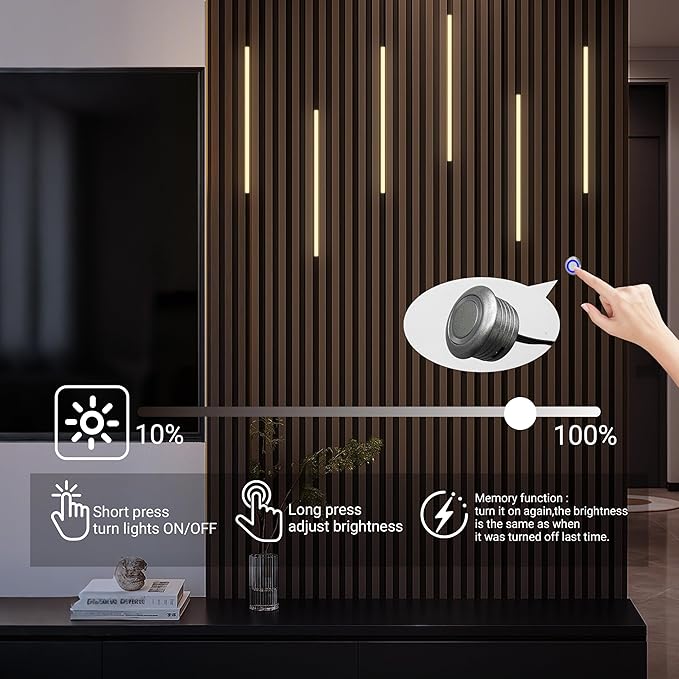 HAMRVL LED Wall Panel Lights - DC12V 6pcs 16-Inch 3000K Warm White Slat Wall Lights for Wood Wall Panels, Adhesive Dimmable LED Strip Lights with Touch Switch for Acoustic Panels, Headboards, Cabinets