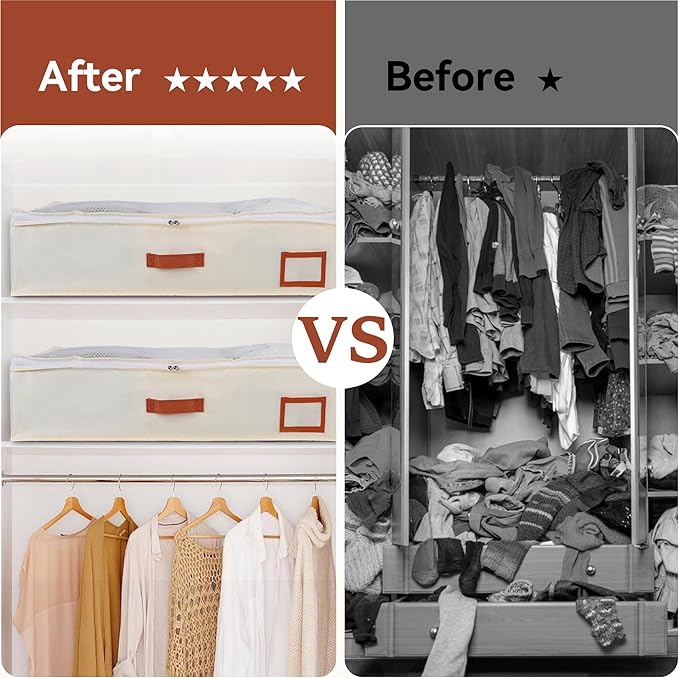 Under Bed Storage Containers, 2 Pack Underbed Storage Box, Closet Organizers and Storage Bins, Foldable Clothes Storage with Handle for Blankets Toy Comforter Sweaters Pillows Sheets(M)