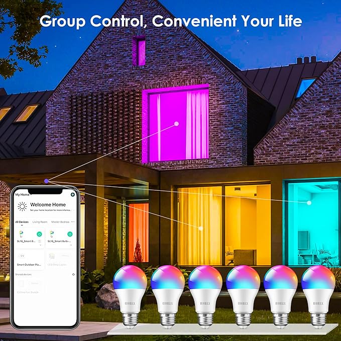 OHLUX Smart WiFi & Bluetooth Alexa Light Bulbs, 10W (100W Equivalent) Color Changing Light Bulbs with Music Sync,Compatible with Alexa Google Home Siri, A19 E26 900LM 4Pack