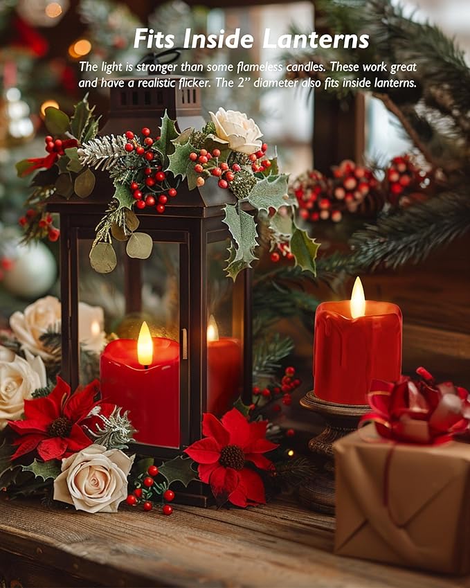 Homemory 6Pack 2" x 2" Red LED Votive Candles with Timer, 400+Hour Battery Operated, Polypropylene Material, Ideal for Home Decorations