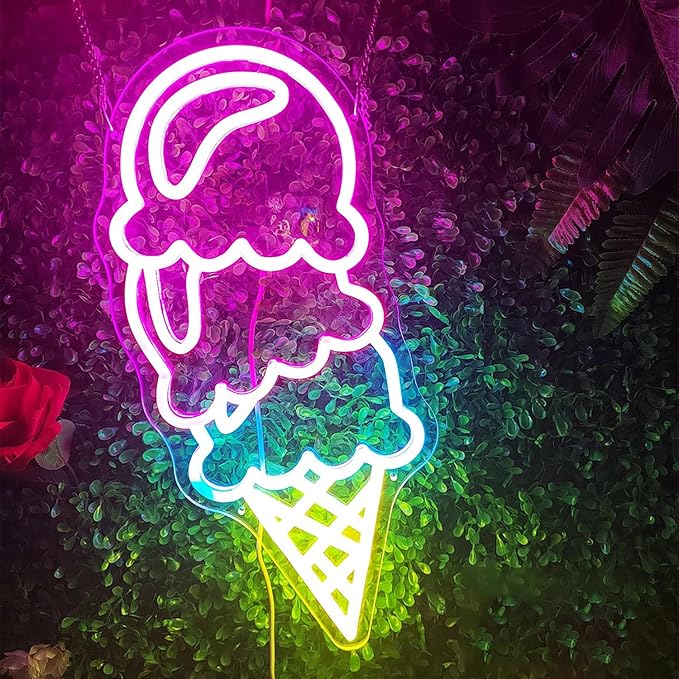 ICE-CREAM LED Neon Sign for Wall Decor USB Adjustable Brightness Living Room Bars Barbers Pub Wedding Party Salon Club Gatherings Gaming Room Man Cave Halloween Christmas Birthday Art Wall Decor
