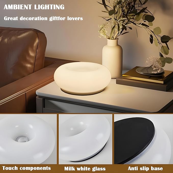 Creative Design White Donut Lamp, Plug-in Wall Sconse Or Table Lamp Dual Use Atmosphere Lamp, Modern Infinitely Dimmable White Wall Lamp Desk Light for Corridor, Bedsided Or Warm Decoration