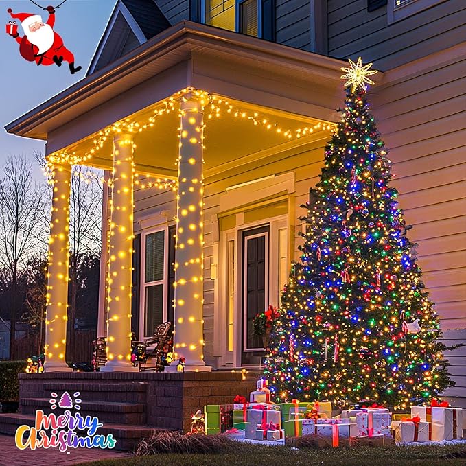 JMEXSUSS 600 LED Color Changing String Lights Plug in, 168FT Warm White & Multicolor Christmas Lights with Remote, Christmas String Lights Outdoor Waterproof Clear Wire for Tree Xmas Decor