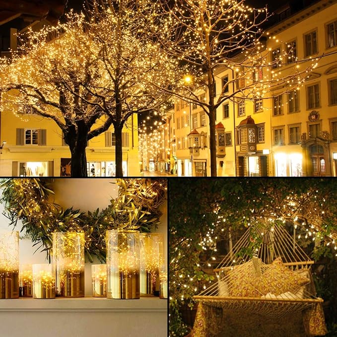 Lomotech Solar String Lights Outdoor - 2 Pack Total 66ft 200LED Solar Fairy Lights Waterproof 8 Modes Twinkle Lights for Outdoor, Patio, Garden, Yard, Party, Wedding, Tree Decoration (Warm White)