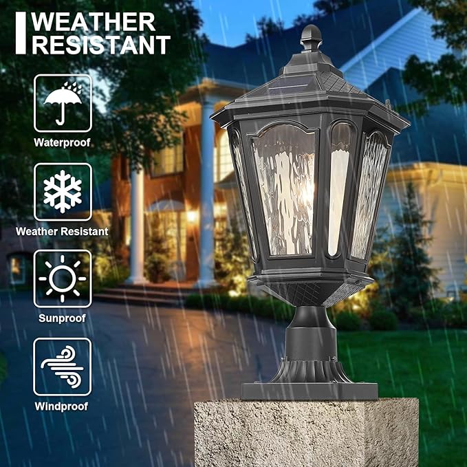 Black Solar Outdoor Post Light Fixture 21 inches Large Dusk to Dawn LED Pole Lamp Waterproof Exterior Pillar Lantern Post Lighting Remote Control for Pathway Garden Patio Gargae