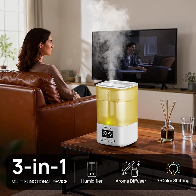 5L Top Fill Ultrasonic Humidifier,Cool Mist Humidifiers with Timer & Humidity Control for Bedroom, Baby, Large Rooms & Plants (White)