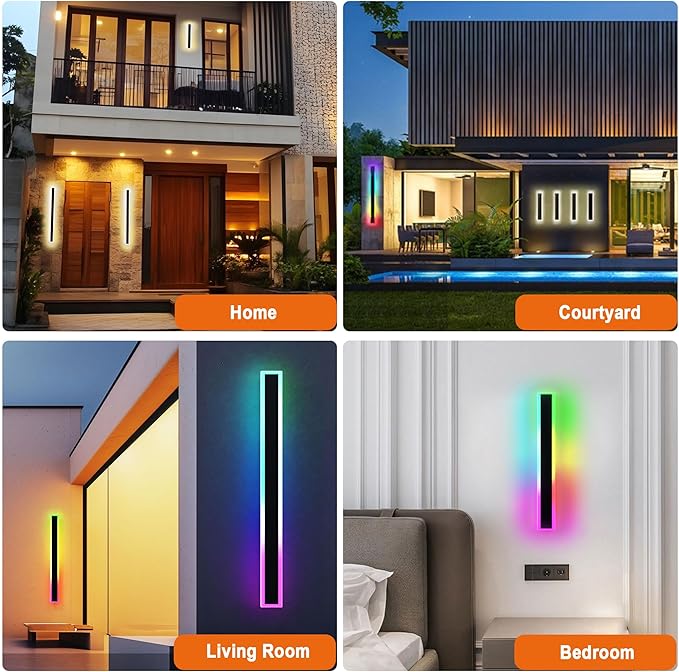 ASLONG 1PC 12In LED RGBW Wall Light with APP Control, IP66 Waterproof Smart RGB LED Wall Mount Lighting Fixture, Color Changing Ambient Light Exterior Wall Sconce for Outdoor Indoor Room Decor (1Pack)