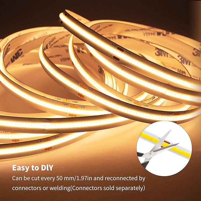 COB LED Strip Lights 65.6ft, LED Lights Warm White 3000K Strip Lights with Remote& App, Dimmable Super Bright 24V White LED Tape Lights,Cabinet Office Lighting