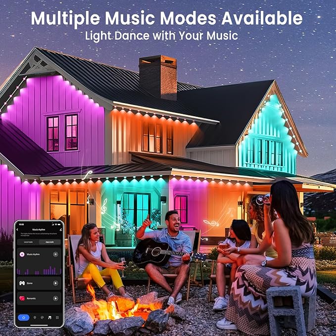 Smart Permanent Outdoor Lights for House, IP67 Waterproof with 54 Scene, 50ft RGB+IC LED House Lights Outdoor All Year, for Halloween Christmas Work All Holiday Decor, Work with Google Assistant,Alexa