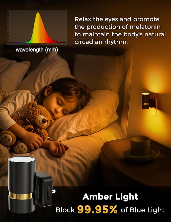 L LOHAS LED Night Lights Plug into Wall, Dusk to Dawn Sensor, Amber Night Light Plug in for Kids, 0-100LM, Ideal for Bedroom, Hallway, Stairs, Nursery, 2 Pack