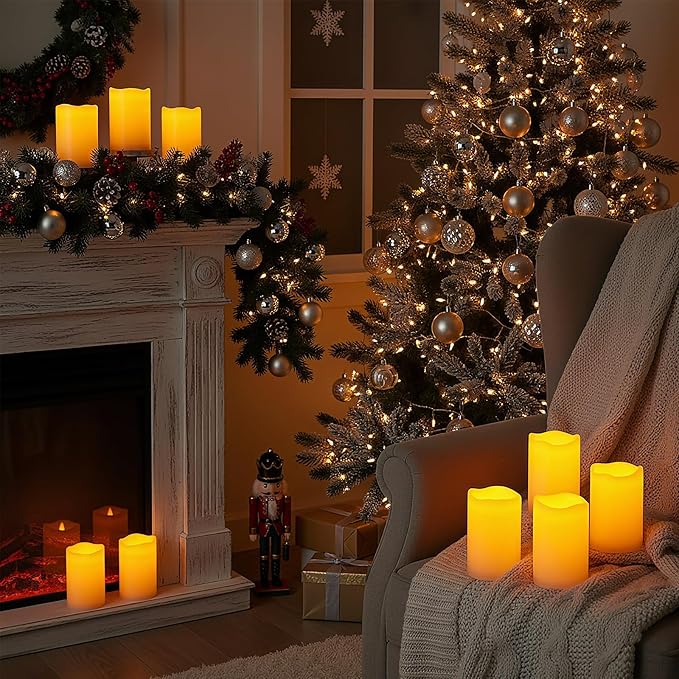 Amagic 2 Pack 8" x 4" Outdoor Plastic Electric flameless Candles with Remote Control and Timer, Battery Operated Flickering LED Pillar Fake Candle for Home, Wedding Decor, Ivory
