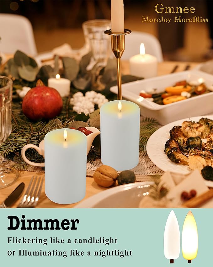 4"x6" Flickering Flameless Candles with Remote Timer, 4" Diameter Extra-Large White Pillar, Wax, 2 Pack Tall Battery Operated LED Candles for Table and Fireplace Decor (H 6")