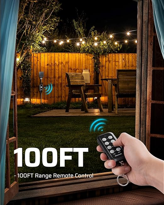 DEWENWILS Outdoor Remote Control Outlet, 15A Wireless Remote Control Switch, 100FT Control Range & 14AWG SJTW Power Cord, Weatherproof for Lights Outdoor Appliances