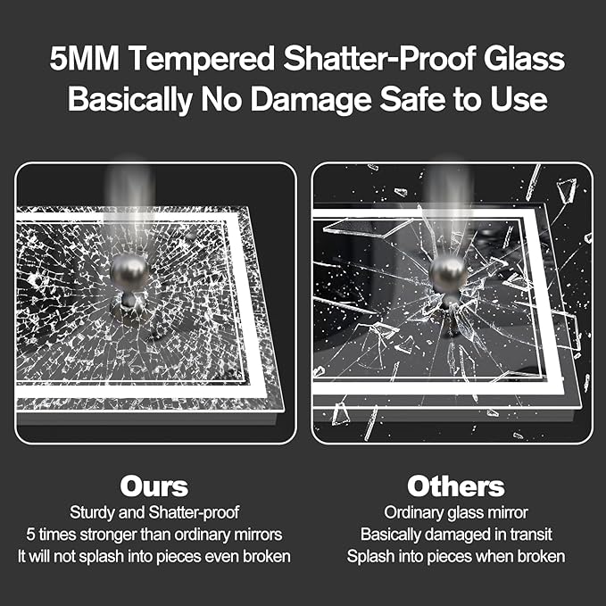 OKPAL 60x36 LED Bathroom Mirror, Anti-Fog Lighted Bathroom Mirror, Dimmable Lighted Vanity Mirror, LED Vanity Mirror with Lights, Shatterproof, ETL Listed, Horizontal/Vertical