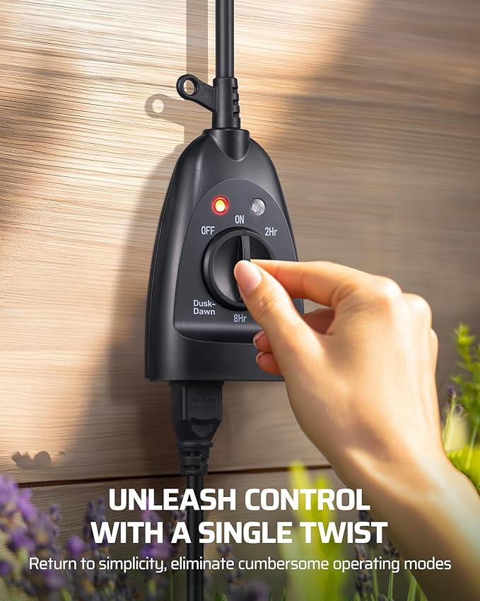 DEWENWILS Outdoor Timer Outlet Waterproof, Heavy Duty Outdoor Light Timer with Dusk to Dawn Sensor, 2 Grounded Outlets, 15A 125V 60Hz, Waterproof for String Lights, ETL Listed