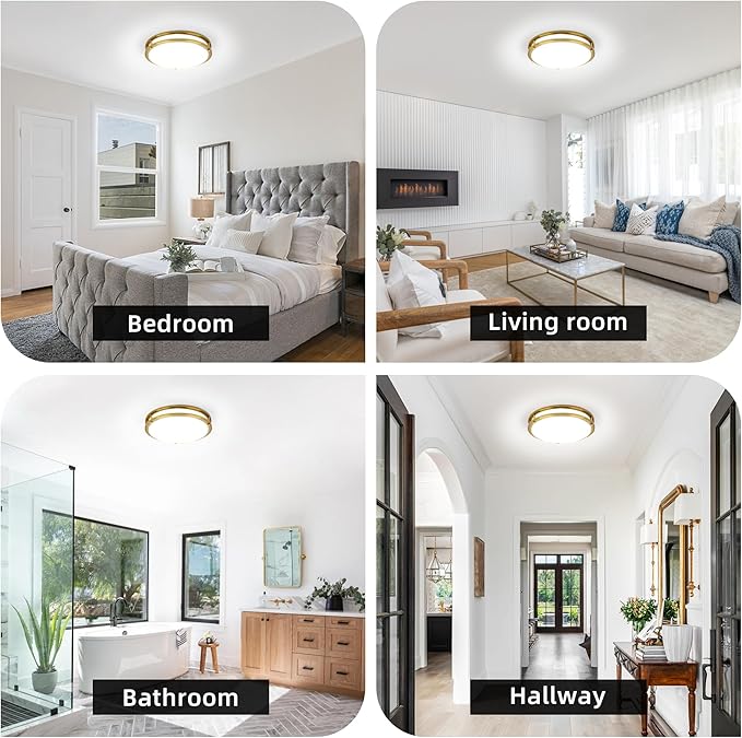 Hlite 36W 13inch LED Flush Mount Ceiling Light Fixture,3600LM 5000K Super Bright Natural Daylight,Low Profile LED Ceiling Light Flush Mount for Bedroom,Kitchen,Bathroom,Hallway(Gold 1Pack)