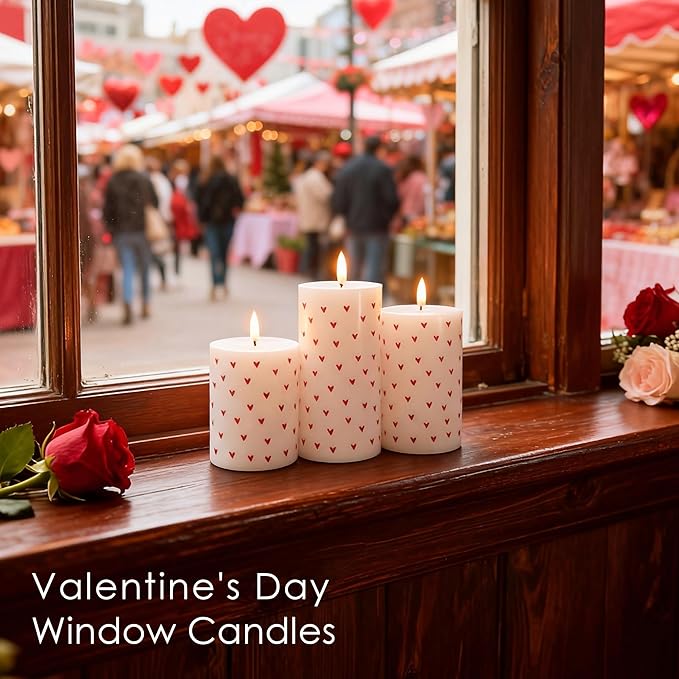 Flameless Candles with Remote, Battery Operated Pillar Candles for Valentine's Day Decoration Real Wax Electirc LED Candles for Romantic Home Table Centerpiece Decor Set of 3