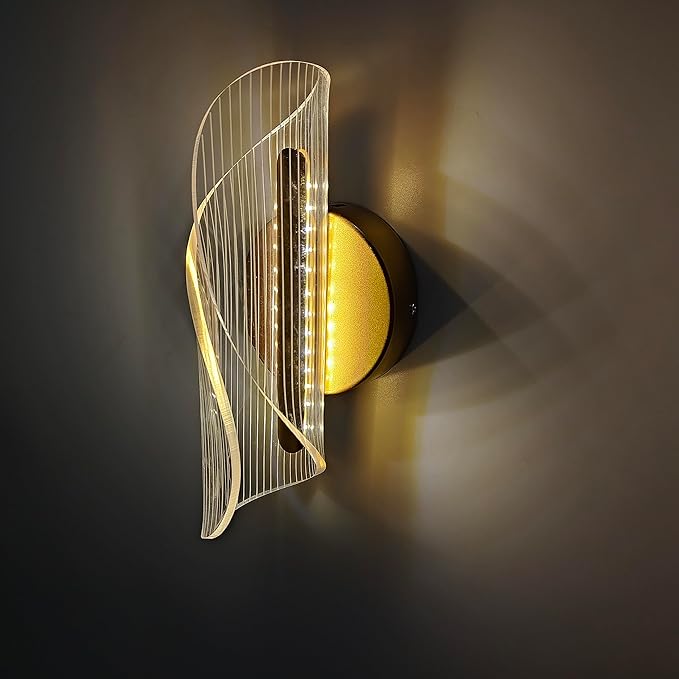 Chrasy 10W Indoor LED Wall Light Spiral Flow Shape Wall Sconce 3 Color Temp Adjustable, Acrylic Wall Lamp Illumination Wall Lighting Fixture for Living Room Bedroom Stair Restaurant Hallway Office