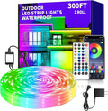 300Ft Outdoor LED Strip Light Waterproof,Music Sync RGB IP68 Led Lights with App/Remote Control,Color Changing Waterproof Exterior Rope Self Adhesive Back,Balcony,Garden（2 Rolls of 150ft）