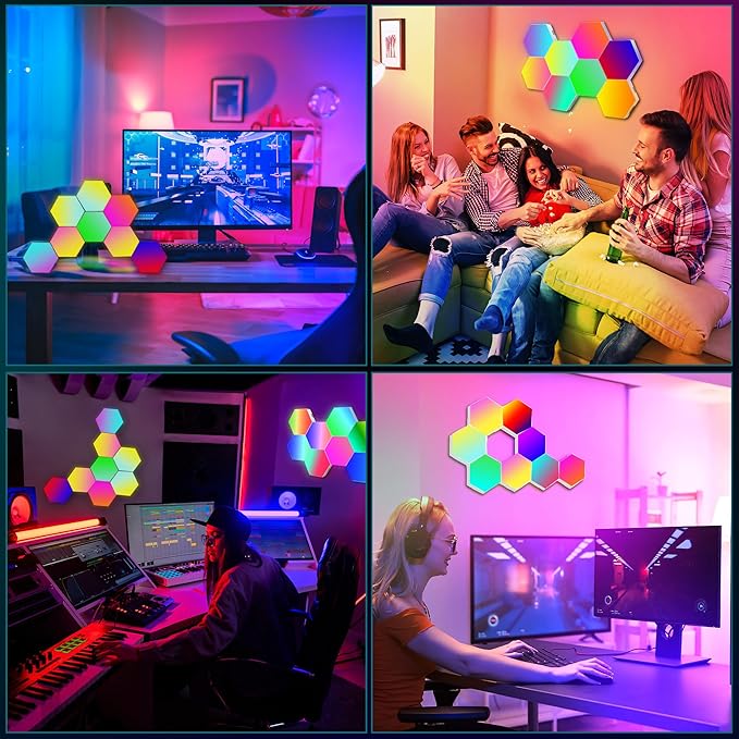 8 Pack DIY Hexagon LED Lights, Music Sync RGB Gaming Lights with APP Smart Wall Lights for Bedroom Living Room Decor
