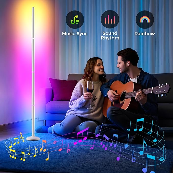 TJOY 2 Pack Smart Floor Lamps for Ambient Lighting, Crystal Joint Design, Modern LED Corner Light with Remote&APP Control, Music Sync, Color Changing Standing Lamp for Room(White,Plastic Material)