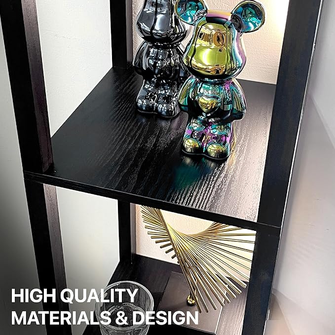 FENLO LED Display Shelf Floor Lamp with Wooden Shelves – Adjustable Lighting with App & Remote – Modern Wide Shelf Lamp for Living Room, Office, or Bedroom Fancy Plus Pro