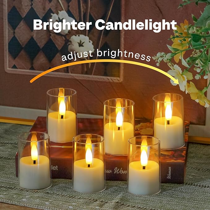 15pcs Battery Operated 1.7" x2.5" Clear Acrylic Remote LED Tea Lights, Flameless 2/4/6/8h Timer Fake Ivory Bulk Votive Candles with Batteries, Flickering Warm Light Pure Plastic Tealights