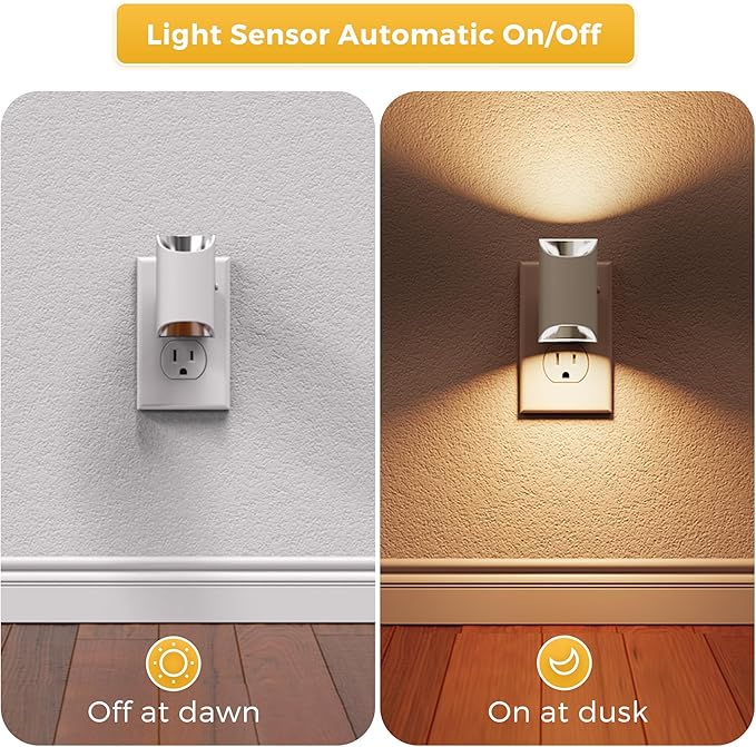 L LOHAS LED Night Lights Plug into Wall, Dimmable Night Light 0-100LM, Dusk to Dawn Sensor, Soft White 3000K, Plug in Nightlights for Hallway Bedroom Stairway, 2 Pack