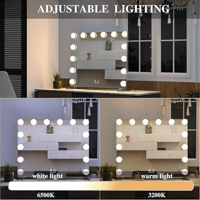 BEAUTME Hollywood Makeup Mirror, Large 20 x 23.6 inches, Light Up Vanity Mirror with 14pcs LED Bulbs, Dimmable, Smart Touch Control, Desktop or Wall Mounted