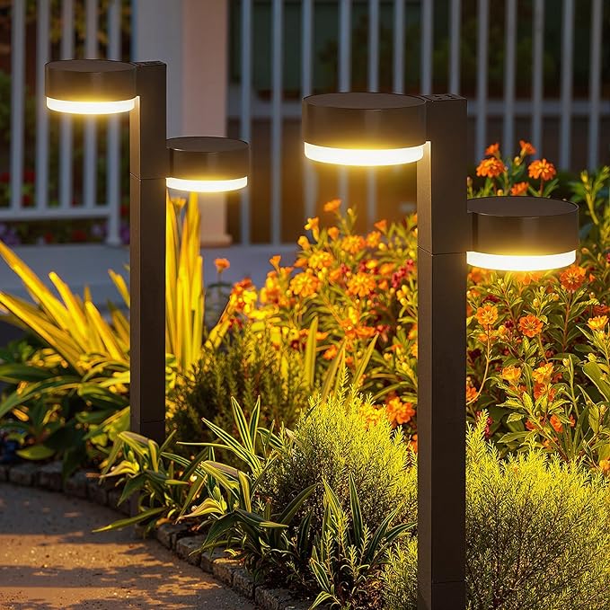 Solar Pathway Lights Outdoor Waterproof, 2 Pack with 4 Head Solar Lights Outdoor Super Bright Up to 15Hrs, Auto On/Off Garden Light for Yard Patio Path Walkway Driveway Outside Decor