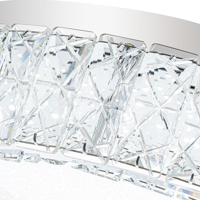 Krychiler 13.8" Bright Crystal Flush Mount Ceiling Lights, Dimmable LED Modern Close to Ceiling Lighting Fixture, Chrome Hallway Round Chandelier for Bedroom Kitchen Bathroom Closet Foyer Dining Room