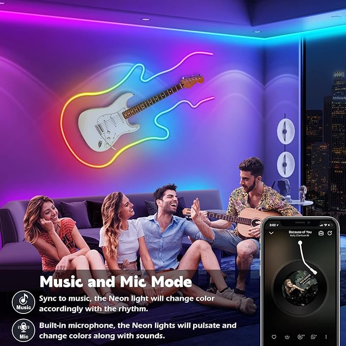 SINLEY Led Neon Rope Lights 60FT,Control with App/Remote,Flexible Led Rope Lights,Multiple Modes,IP68 Outdoor RGB Neon Lights Waterproof,Music Sync Gaming Led Strip Lights for Bedroom Indoor