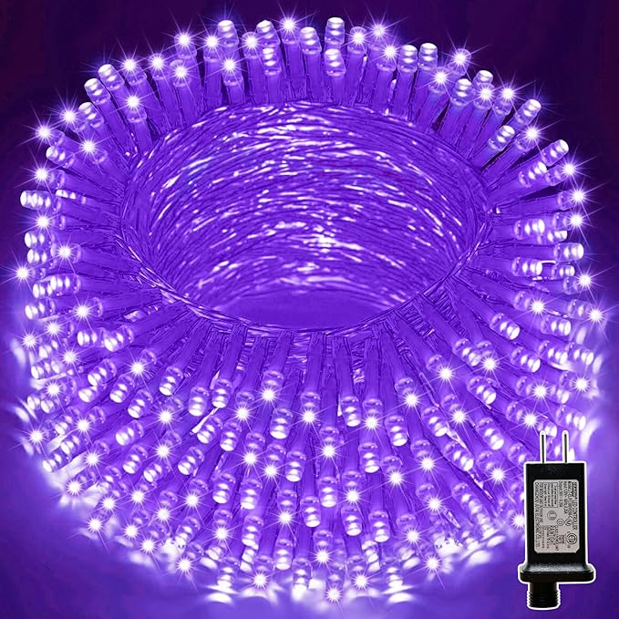LAMPHOME 33ft 100 LED Purple Christmas Lights Outdoor Waterproof, Purple String Lights Plug in, 16Modes Twinkle Christmas Tree Lights, Halloween Decorations for Party Carnival Supplies Yard Garden