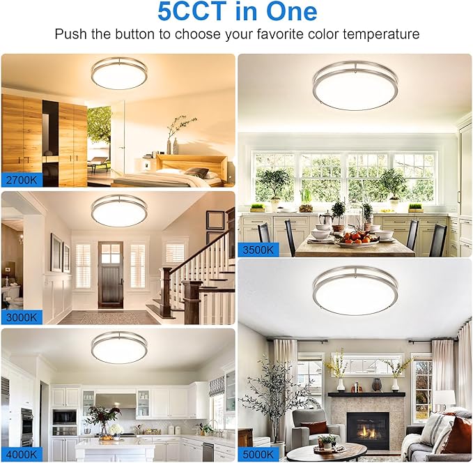 DLLT 2Pack Flush Mount LED Ceiling Light: 16 Inch 5CCT (3000K-6000K) & Dimmable Ceiling Light Fixtures for Bedroom Hallway - 36W Modern Brushed Nickel Super Bright Kitchen Lighting Fixtures Ceiling