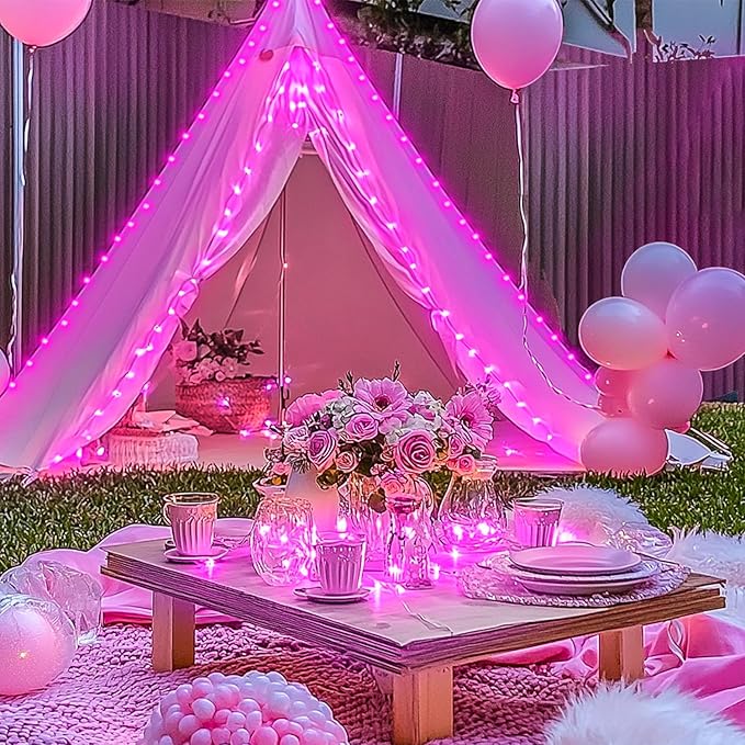 JMEXSUSS 200 LED Fairy Room Lights, 66 ft Pink Lights Outdoor Waterproof 8 Modes Pink String Lights Indoor with Wheel, Remote Control Twinkle Lights Plug in for Christmas Decor