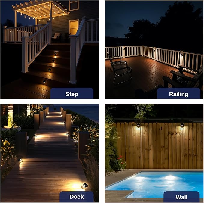 Gardenreet Low Voltage LED Deck Lights - Solid Brass Landscape Step Lights, Outdoor 12V Hardwired IP65 Waterproof, Black Round for Stair Patio Wall Yard with 2700K Warm White G4 Bulb 4 Pack