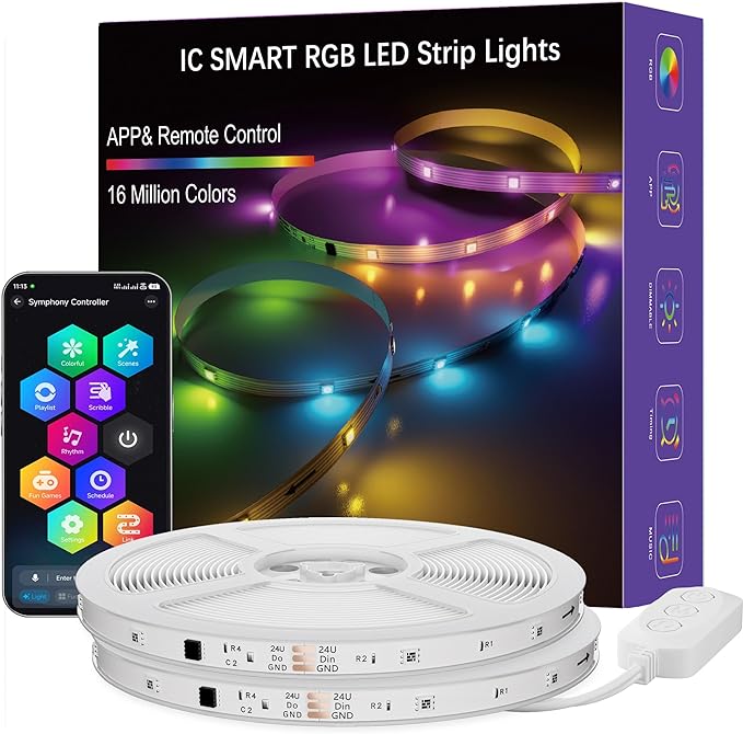 Smart IC RGB LED Strip Lights 130FT, Segmented DIY Color Changing, Rainbow Chasing Effects, WiFi App/Voice Control, Music Sync, Works with Alexa & Google Assistant, LED Lights for Bedroom Decor