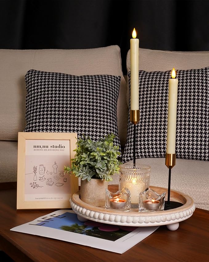 Homemory 2/3/6 Pack Flameless Taper Candles, No Remote, Realistic Flickering Battery Operated Candlesticks, Ivory LED Plastic Candle Safe for Weddings, Table Decor, Christmas, and Halloween(Set of 2)