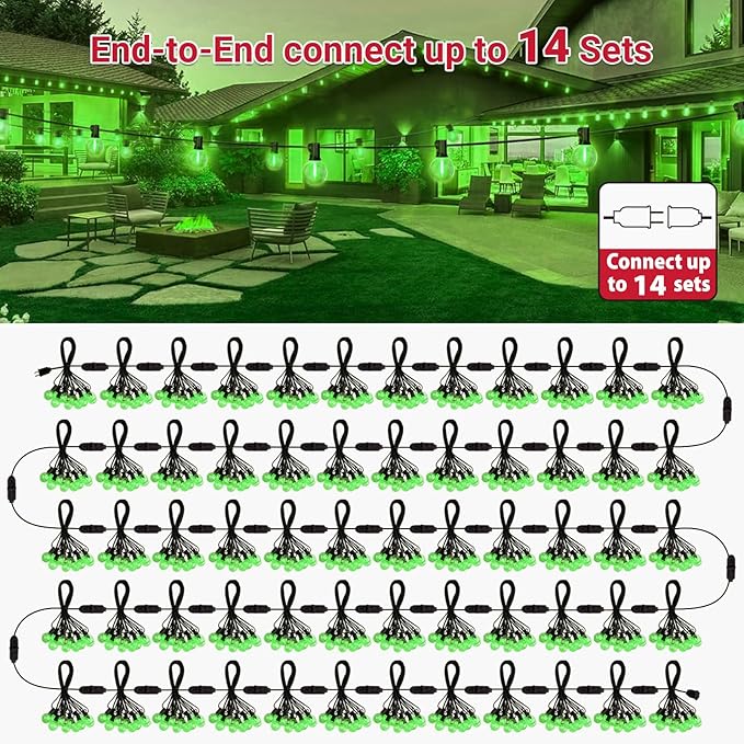 LAMPHOME LED Outdoor String Light, 26Feet Patio Lights with 12+1 Edison Shatterproof Bulbs(1Spare), UL Waterproof Outside Lights connectable Dimmable for Backyard Porch Decor,Green