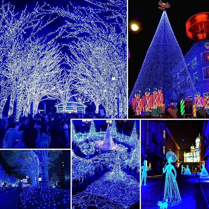 Solar String Lights Outdoor, 2-Pack 144FT 400 LED Solar Twinkle Lights for Outside Waterproof, Copper Wire 8 Lighting Modes Fairy Light for Garden Tree Party Birthday Xmas Patio Decor (Blue)
