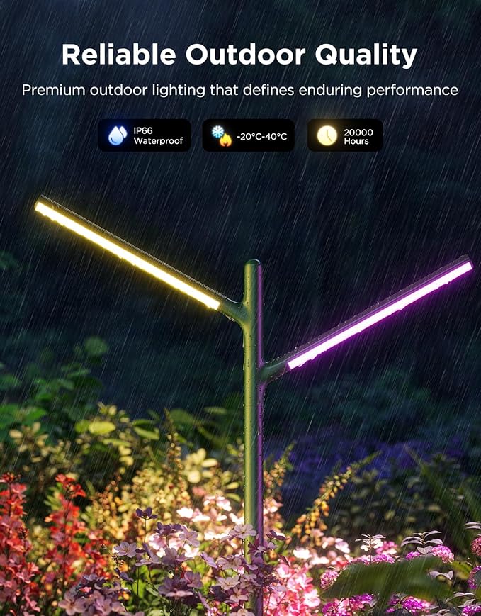 Govee Outdoor Garden Lights 2 Pack, RGBWWIC IP66 Waterproof Pathway Lights, 16 Million Colors, 64 Scenes for Outdoor Decor, Patio, Landscape Lighting, Compatible with Alexa, Google Assistant, Matter