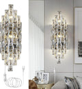 Modern Plug in Wall Sconce Crystal Wall Sconces Indoor Wall Lamp for Bedroom Chrome Light Fixture with Plug in Switch Vanity Wall Mount Lamps for Living Room Bedroom Bathroom Bedside Hallway