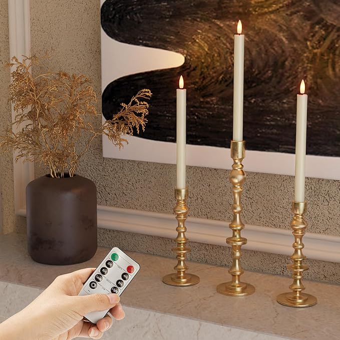 Flameless Taper Candles Battery Operated, Ivory LED Candles with Flickering Flame, 10.23" Plastic Electric Candlesticks, Remote Control & Timer for Home, Wedding, Christmas Decoration (Set of 8)