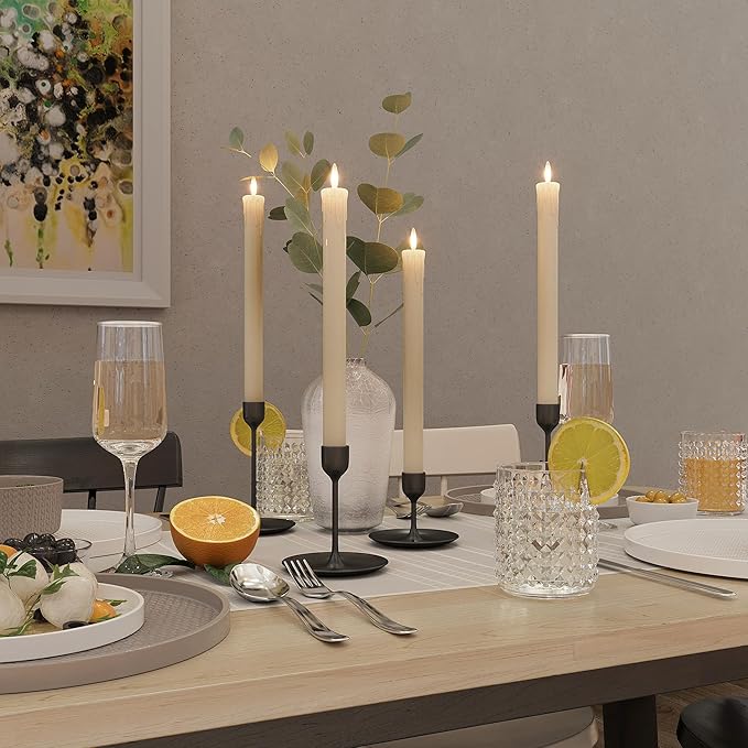 6 Pcs Rechargeable Flameless Taper Candles with Charging Station, Real Wax LED Taper Candles Flickering with Remote&Timer,3D Battery Operated Window Candlesticks for Home Wedding Christmas Decor Ivory
