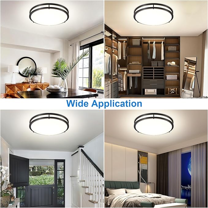 DLLT Flush Mount LED Ceiling Light: 16 Inch 5CCT (3000K-6000K) & Dimmable Ceiling Light Fixtures for Bedroom Hallway - 36W Modern Black Super Bright Kitchen Lighting Fixtures Ceiling